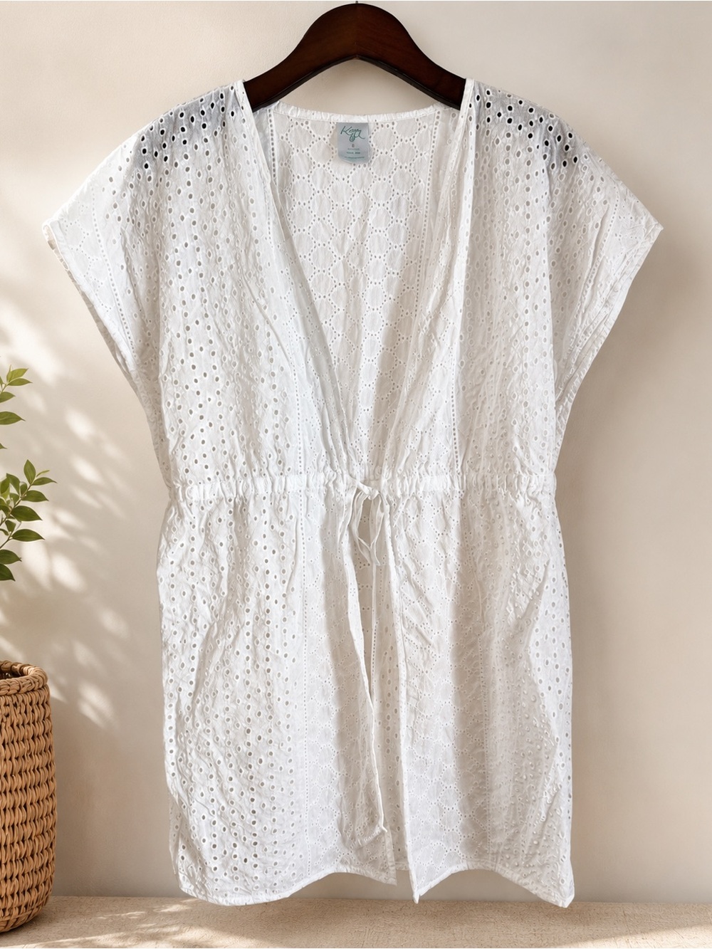 Kona Sol White Eyelet Tie-Waist Swim Coverup S/M